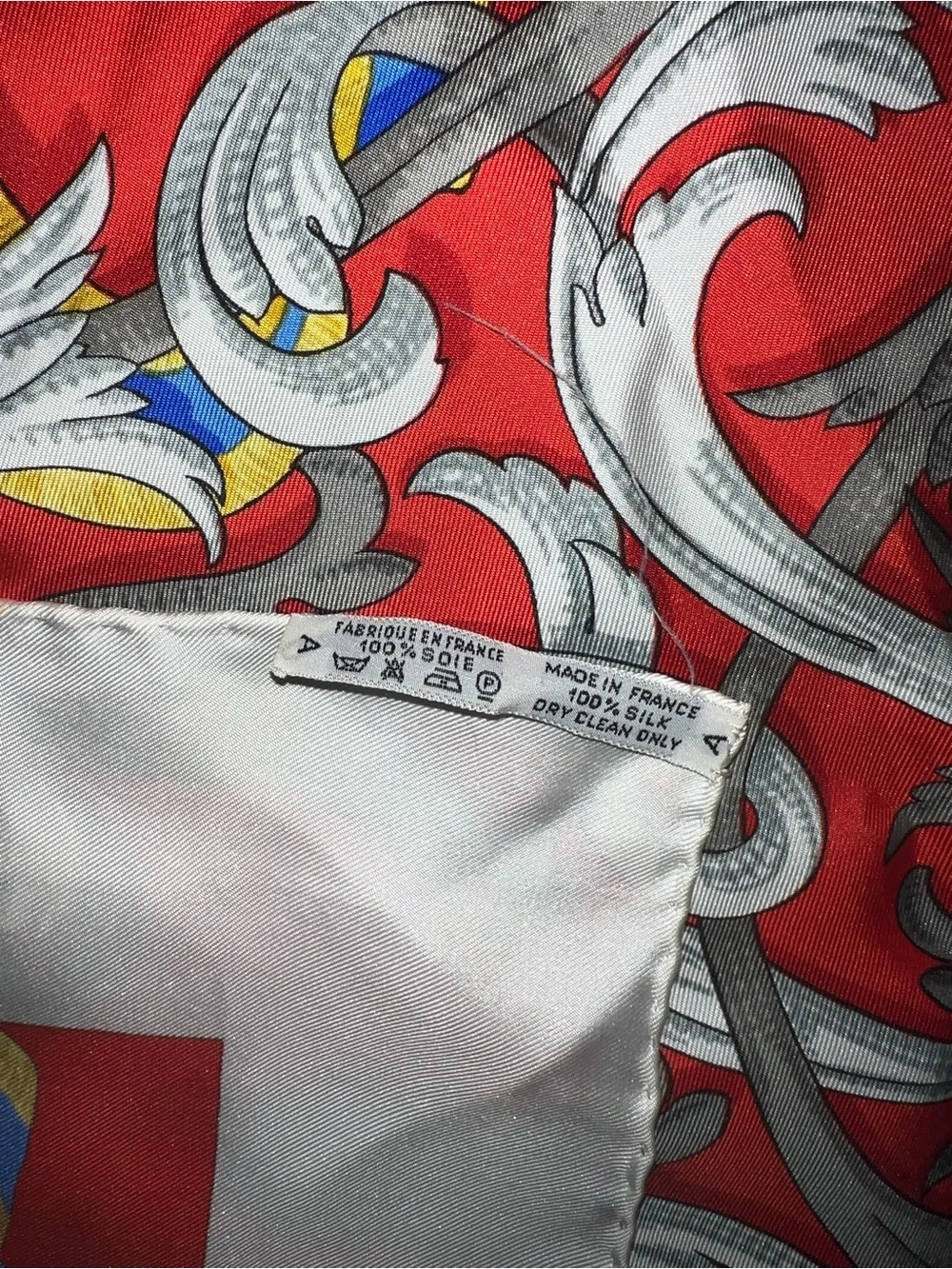Hermes Red Baroque-Style Silk Tapestry with Gold and Blue Accents